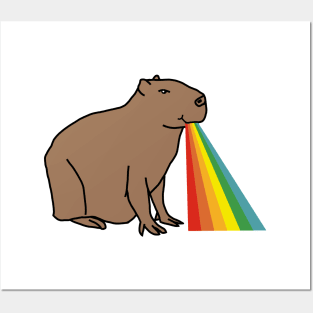 Animals with Rainbow Puke Happy Capybara Posters and Art